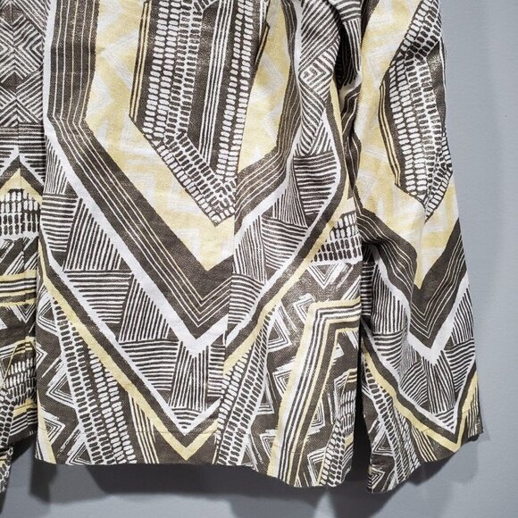 Chicos Women's Yellow Gray Shimmer Heidi Geometric Print Jacket Linen Blend Sz 2 - Picture 13 of 13